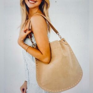 Rivet Suede Hobo Bag-Oat
